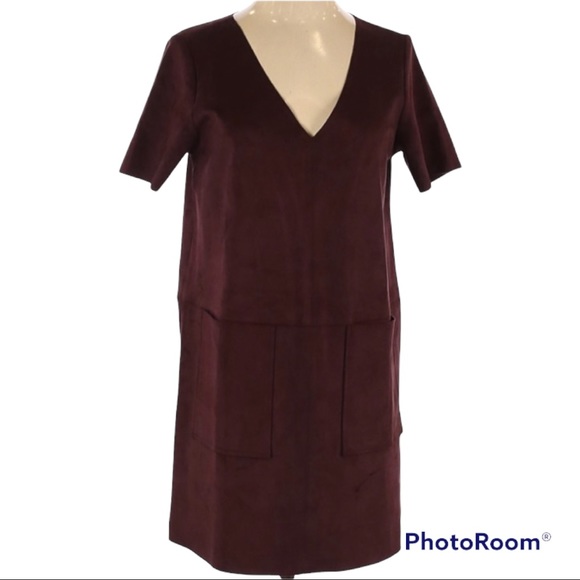 Naked Zebra Suede Short Sleeve Dress Size Small Brown pockets Micro-Mini Length - Picture 2 of 7